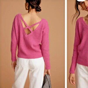 Anthropologie Maeve Pink Waffle Knit Cross Back Sweater Women’s XXS